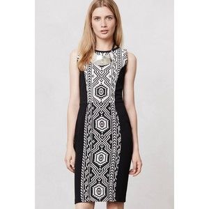 Anthro Porridge Alegre Pencil Dress Midi Black White Geometric Aztec 10